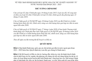 Quyết định 1831/QĐ-TTg 2021 Danh mục quốc gia các dự án kêu gọi đầu tư nước ngoài