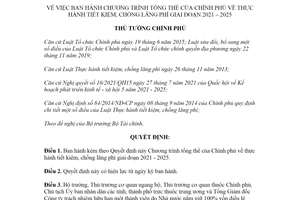 Quyết định 1845/QĐ-TTg 2021 Chương trình tổng thể về thực hành tiết kiệm chống lãng phí