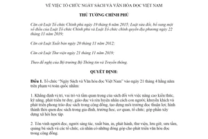 Quyết định 1862/QĐ-TTg 2021 tổ chức Ngày Sách và Văn hóa đọc Việt Nam