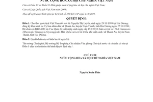 Quyết định 1874/QĐ-CTN 2021 cho thôi quốc tịch đối với bà Nguyễn Thị Luyến