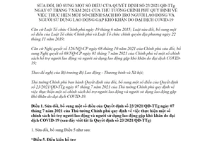 Quyết định 33/2021/QĐ-TTg sửa đổi Quyết định 23/2021/QĐ-TTg