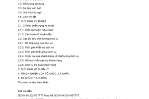 Quy chuẩn kỹ thuật quốc gia QCVN 84:2021/BTTTT về Chất lượng dịch vụ truyền hình cáp giao thức Internet (IPTV)