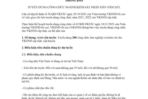 Thông báo 102/TB-VKSTC 2021 tuyển dụng công chức ngành Kiểm sát nhân dân