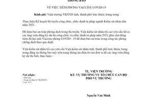 Thông báo 103/TB-VKSTC 2021 chủ động tiêm phòng Vaccine COVID19