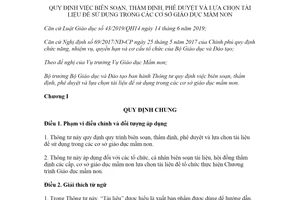 Thông tư 30/2021/TT-BGDĐT lựa chọn tài liệu để sử dụng trong cơ sở giáo dục mầm non