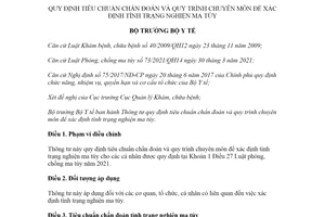 Thông tư 18/2021/TT-BYT tiêu chuẩn chẩn đoán để xác định tình trạng nghiện ma túy