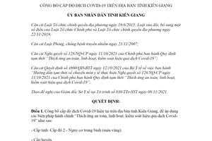 Quyết định 2771/QĐ-UBND 2021 cấp độ dịch Covid19 tỉnh Kiên Giang