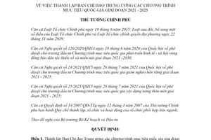 Quyết định 1945/QĐ-TTg 2021 Thành lập Ban Chỉ đạo các chương trình mục tiêu quốc gia