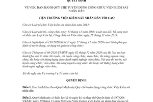 Quyết định 401/QĐ-VKSTC 2021 Quy chế tuyển dụng công chức Viện kiểm sát nhân dân tối cao