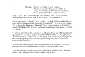 Công văn 8728/SYT-NVY 2021 gói chăm sóc sức khỏe tại nhà cho người F0 Sở Y tế Hồ Chí Minh