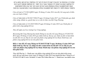 Thông tư 19/2021/TT-BCT sửa đổi Thông tư 55/2015/TT-BCT