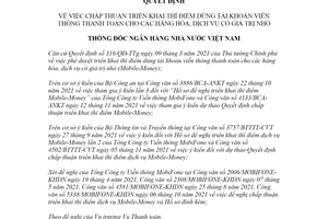 Quyết định 1818/QĐ-NHNN 2021 dùng tài khoản viễn thông thanh toán hàng hóa có giá trị nhỏ