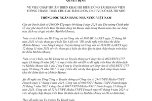 Quyết định 1820/QĐ-NHNN 2021 dùng tài khoản viễn thông thanh toán dịch vụ có giá trị nhỏ