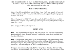 Quyết định 1977/QĐ-TTg 2021 đơn giản hóa quy định kinh doanh thuộc quản lý Bộ Giao thông