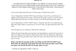 Thông tư 19/2021/TT-NHNN sửa đổi Thông tư 01/2014/TT-NHNN