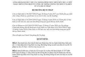 Quyết định 1771/QĐ-BTP 2021 công bố thủ tục hành chính mức độ 3 trên Cổng Dịch vụ công