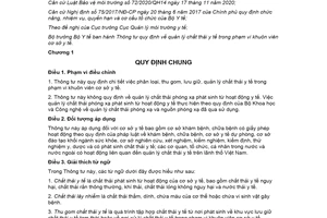 Thông tư 20/2021/TT-BYT quản lý chất thải y tế trong phạm vi khuôn viên cơ sở y tế