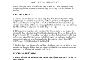 Hướng dẫn 31-HD/BTGTW 2021 nhiệm vụ trọng tâm công tác Khoa giáo 2022