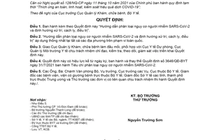 Quyết định 5525/QĐ-BYT 2021 hướng dẫn phân loại nguy cơ người nhiễm SARS CoV 2