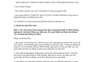 Hướng dẫn 02-HD/UBKTTW 2021 thực hiện Quy định những điều đảng viên không được làm