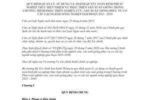 Thông tư 107/2021/TT-BTC quản lý kinh phí sự nghiệp thực hiện Phát triển sản xuất giống