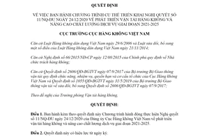 Quyết định 2166/QĐ-CHK 2021 phát triển vận tải hàng không và nâng cao chất lượng dịch vụ