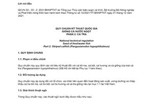 Quy chuẩn kỹ thuật quốc gia QCVN 02-33 -2:2021/BNNPTNT về Giống cá nước ngọt - Phần 2: Cá tra