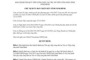 Quyết định 906/QĐ-UBND 2021 ban hành Nội quy tiếp công dân tại Trụ sở Ninh Bình