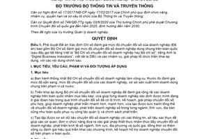 Quyết định 1970/QĐ-BTTTT 2021 xác định Chỉ số đánh giá mức độ chuyển đổi doanh nghiệp