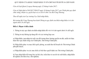 Thông tư 21/2021/TT-BCT cửa khẩu nhập khẩu ô tô chở người dưới 16 chỗ ngồi