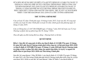 Quyết định 2096/QĐ-TTg 2021 sửa đổi Quyết định 112/QĐ-TTg 1929/QĐ-TTg