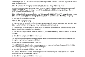 Thông tư 32/2021/TT-BGTVT sửa đổi Thông tư 19/2017/TT-BGTVT bảo đảm hoạt động bay