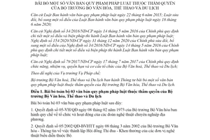 Thông tư 15/2021/TT-BVHTTDL bãi bỏ văn bản quy phạm pháp luật của Bộ Văn hóa