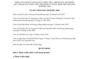 Quyết định 23/2021/QĐ-UBND phân cấp lập Quy chế quản lý kiến trúc Phú Thọ