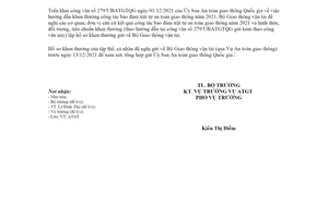 Công văn 12951/BGTVT-ATGT 2021 khen thưởng công tác bảo đảm trật tự an toàn giao thông