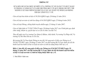 Thông tư sửa đổi Thông tư 56/2017/TT-BYT hướng dẫn Luật bảo hiểm xã hội lĩnh vực y tế