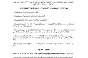 Quyết định 3749/QĐ-TLĐ 2021 chi hỗ trợ cho đoàn viên bị ảnh hưởng bởi dịch Covid19