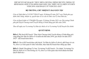 Quyết định 840/QĐ-UBDT 2021 Truyền thông bình đẳng giới vùng đồng bào dân tộc thiểu số