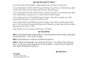 Quyết định 1847/QĐ-BTP 2021 Chương trình thực hành tiết kiệm chống lãng phí 2021 2025