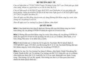 Quyết định 5785/QĐ-BYT 2021 khám sàng lọc trước tiêm COVID19 cho người từ 18 tuổi trở lên