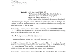 Công văn 41673/SLĐTBXH-VLATLĐ 2021 báo cáo tình hình tai nạn lao động Hồ Chí Minh