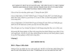 Thông tư 17/2021/TT-BNNPTNT truy xuất nguồn gốc thực phẩm không bảo đảm an toàn