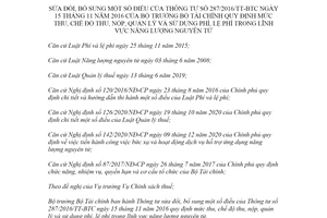 Thông tư 116/2021/TT-BTC sửa đổi Thông tư 287/2016/TT-BTC phí năng lượng nguyên tử