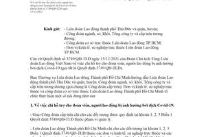 Công văn 1101/LĐLĐ-TC 2021 hỗ trợ theo Quyết định 3749/QĐ-TLĐ Liên đoàn Lao động Hồ Chí Minh