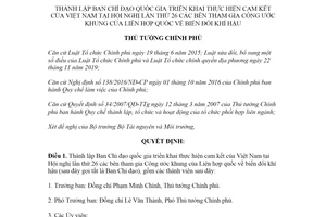 Quyết định 2157/QĐ-TTg 2021 thành lập Ban Chỉ đạo quốc gia thực hiện Công ước biến đổi khí hậu