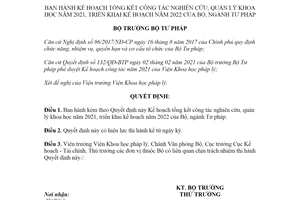 Quyết định 1865/QĐ-BTP 2021 Kế hoạch tổng kết công tác nghiên cứu quản lý khoa học Bộ Tư pháp