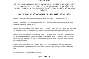 Quyết định 5016/QĐ-BNN-PC 2021 công bố văn bản pháp luật hết hiệu lực của Bộ Nông nghiệp