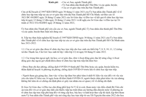 Công văn 4491/UBND-VX 2021 tổ chức dạy học trực tiếp tại các cơ sở giáo dục Hồ Chí Minh