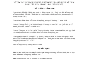 Quyết định 2262/QĐ-TTg 2021 Chương trình thực hảnh tiết kiệm chống lãng phí 2022