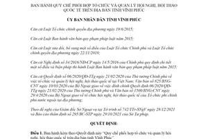 Quyết định 76/2021/QĐ-UBND Quy chế quản lý hội nghị hội thảo quốc tế Vĩnh Phúc